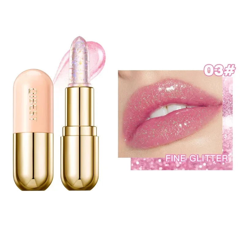 Soft Jelly Color-Changing Lipstick – Glossy Hydrating Glitter Lip Balm with Sparkling Red Shade