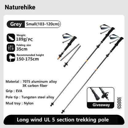 Naturehike Lightweight Trekking Poles – Carbon Fiber & Aluminum Alloy Folding Walking Sticks for Hiking & Climbing