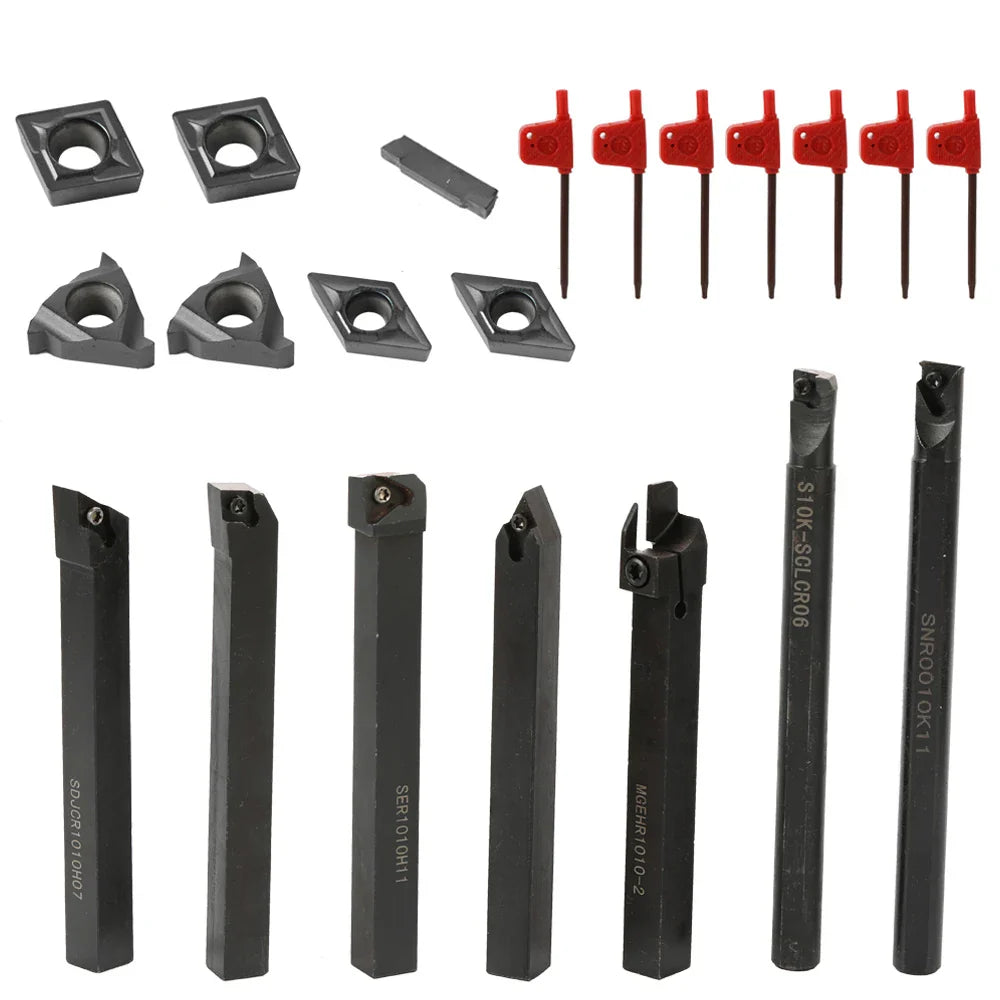 8-16mm Lathe Turning Tool Holder — Boring Bar & CNC Metal Cutter Rod with Shank and Inserts
