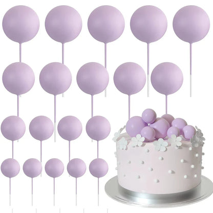 20Pcs Colorful Cake Topper Balls – Gold, Silver & Pastel DIY Cake Decorations for Birthday, Wedding & Party Supplies
