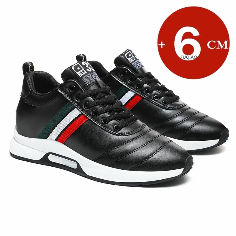 Men’s Leather Elevator Sneakers – 6CM Height Increase Chunky Casual Lift Sports Shoes