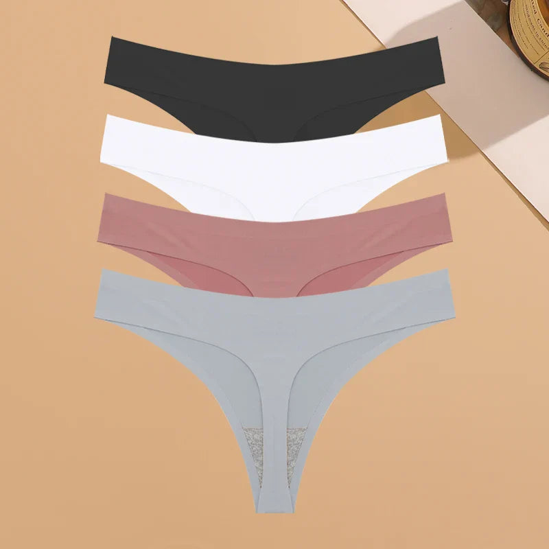 4PCS Women’s Ultra-Thin Seamless Underwear — Invisible Ice Silk Thongs, Low Waist Breathable Bikini Lingerie