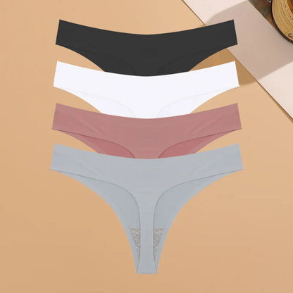 4PCS Women’s Ultra-Thin Seamless Underwear — Invisible Ice Silk Thongs, Low Waist Breathable Bikini Lingerie