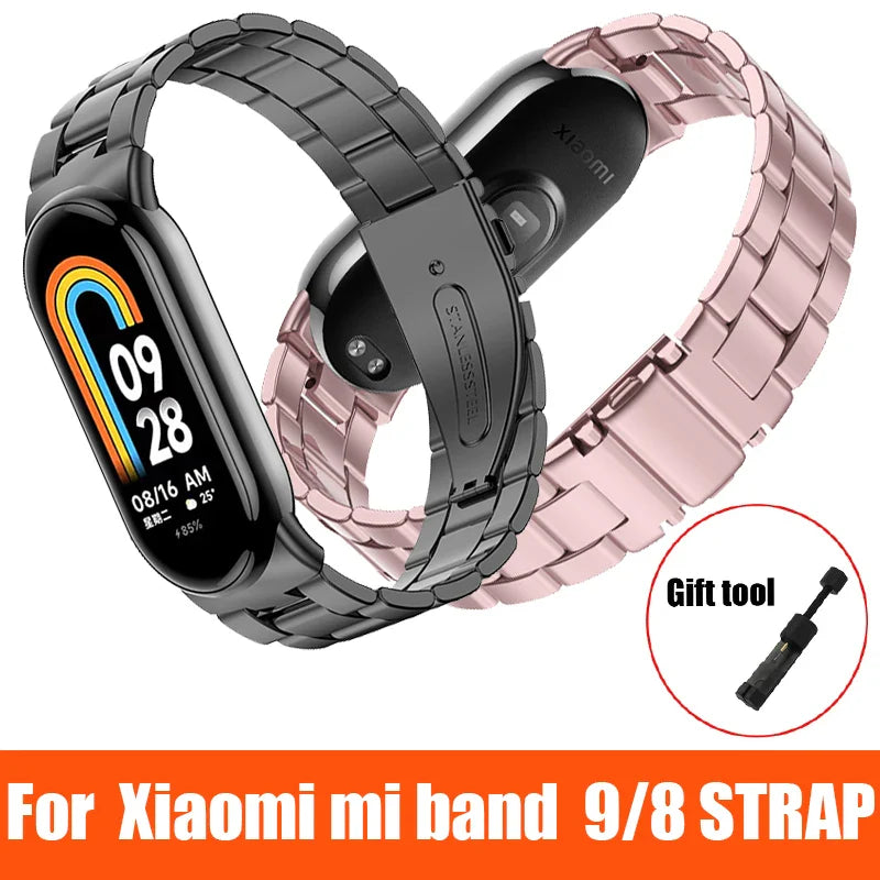 Metal Strap for Xiaomi Mi Band 8 & 9 – Screwless Stainless Steel Bracelet Wristband