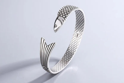 925 Sterling Silver Dragon Bracelet — Creative Lucky Fortune Fish Bangle TYB110