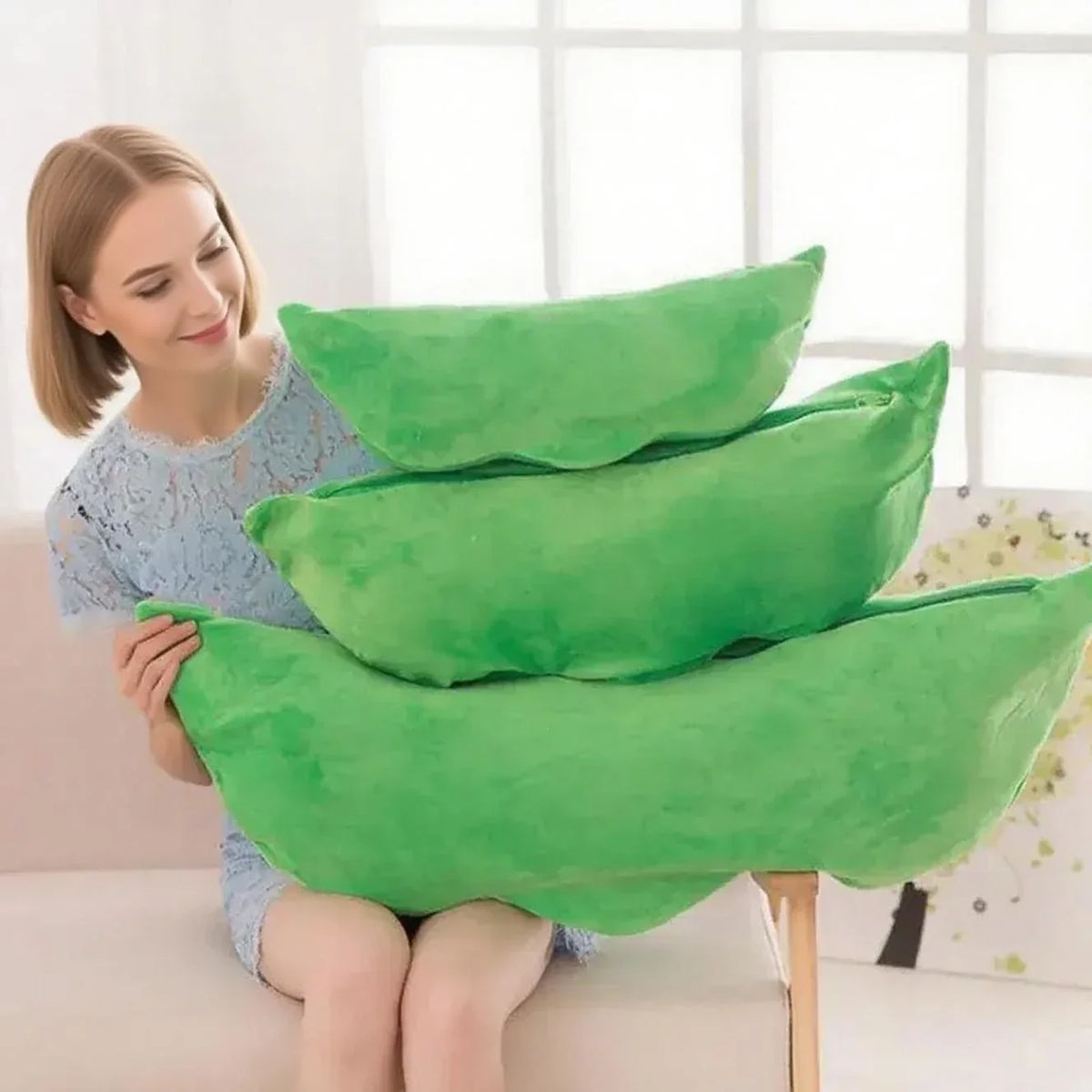 Plush Pea Pillow Toy - Cute Kawaii Stuffed Plant Doll for Kids, Boys & Girls Gift