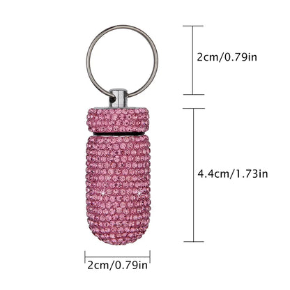 Sparkling Rhinestone Mini Pill Case - Portable Aluminum Alloy Medicine Organizer & Storage Bottle