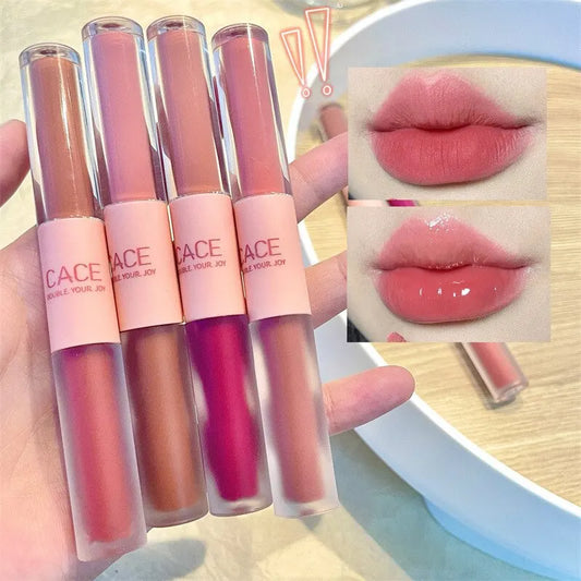 Double-End Lip Glaze – Glossy Mirror & Matte Velvet, Long-Lasting Color & Moisture, Anti-Stain Lip Gloss Cosmetic