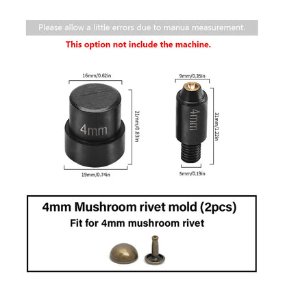 WUTA Manual Button Installation Tool – Mute Punching for Mushroom Rivets & Eyelets, DIY Hand Pressing Tool (With/Without Machine)