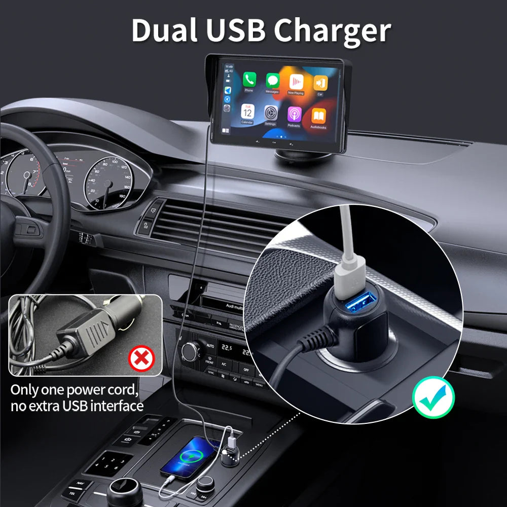 Grandnavi 7-Inch Car Multimedia Player – Wireless CarPlay & Android Auto Portable Touch Screen Universal Car Radio Video System