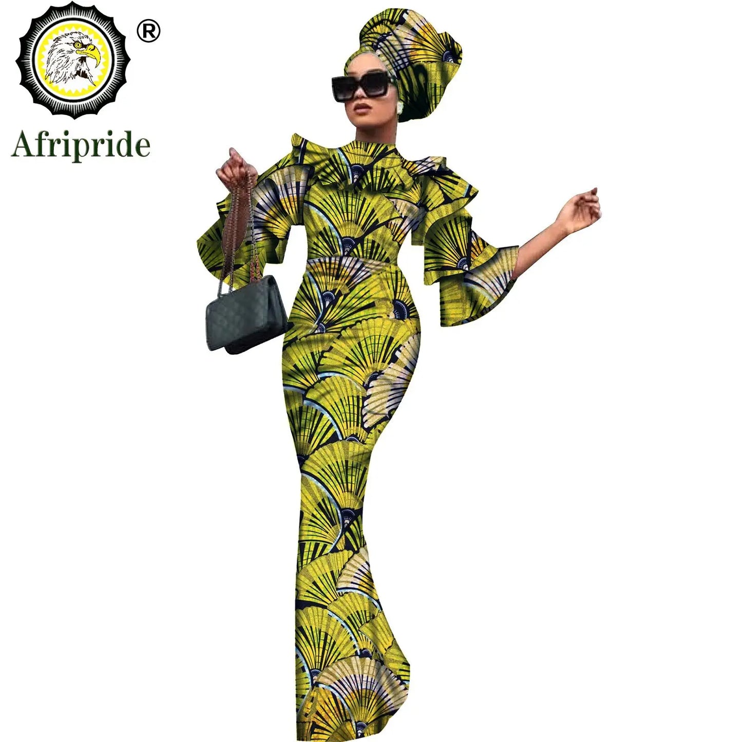 African Bazin Riche 2-Piece Dress Set - Plus Size Bodycon Dress with Headwrap for Women