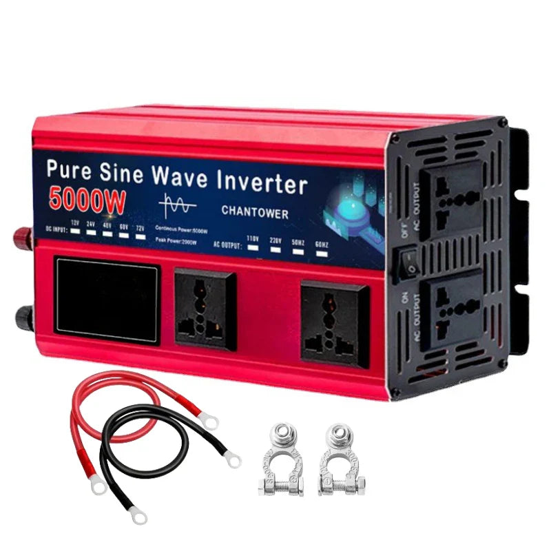 5500W Pure Sine Wave Inverter - DC 12v/24v/48v/60v/72v to AC 110v/220v Voltage Converter for Car & Solar Power
