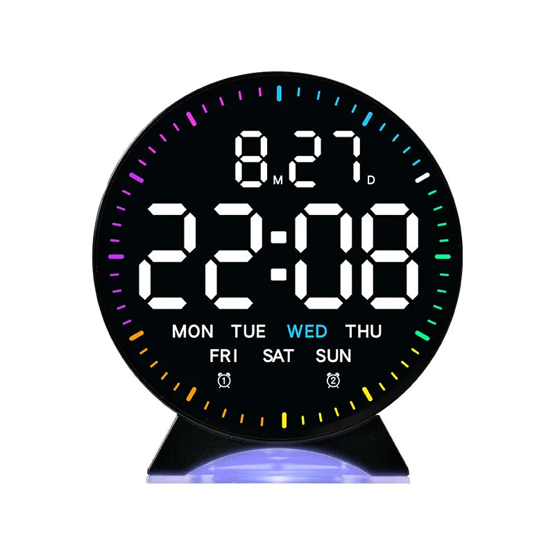 LED Digital Alarm Clock with Adjustable Brightness — Week, Date & Seconds Display, 2 Alarms, 12/24H Table Clock with Ambient Light