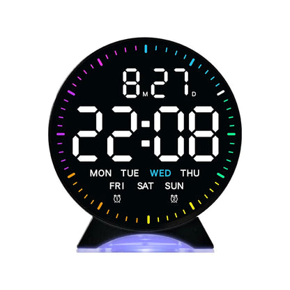 LED Digital Alarm Clock with Adjustable Brightness — Week, Date & Seconds Display, 2 Alarms, 12/24H Table Clock with Ambient Light