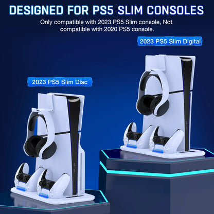 DinoFire PS5 Slim Cooling & Charging Stand – Vertical Fast Controller Charging Station for Disc & Digital PlayStation 5 Console