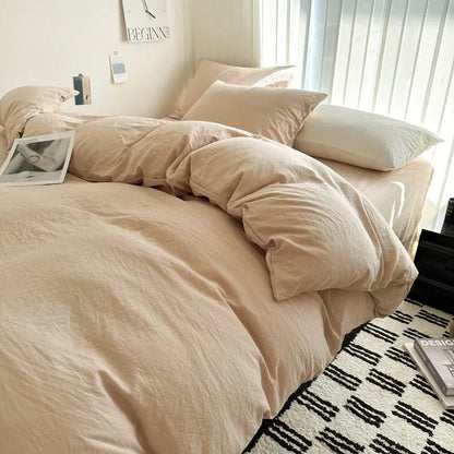 Solid Cotton Bed Linen Set – Bedding with Sheet, Duvet Cover & Pillowcases, Single to King/Queen/Twin Size