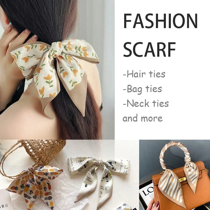 4pcs Silk Satin Scarves for Women – Hair Bands, Neck Ties & Bag Accessories