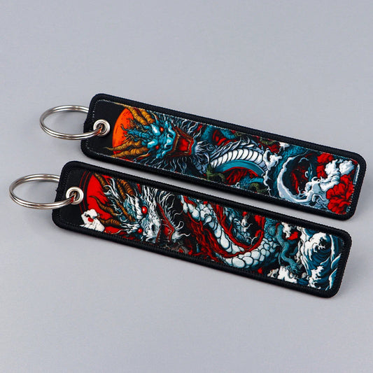 Cool Dragon Embroidery Key Fob — Waves Keychain for Cars & Motorcycles, Gift Accessory