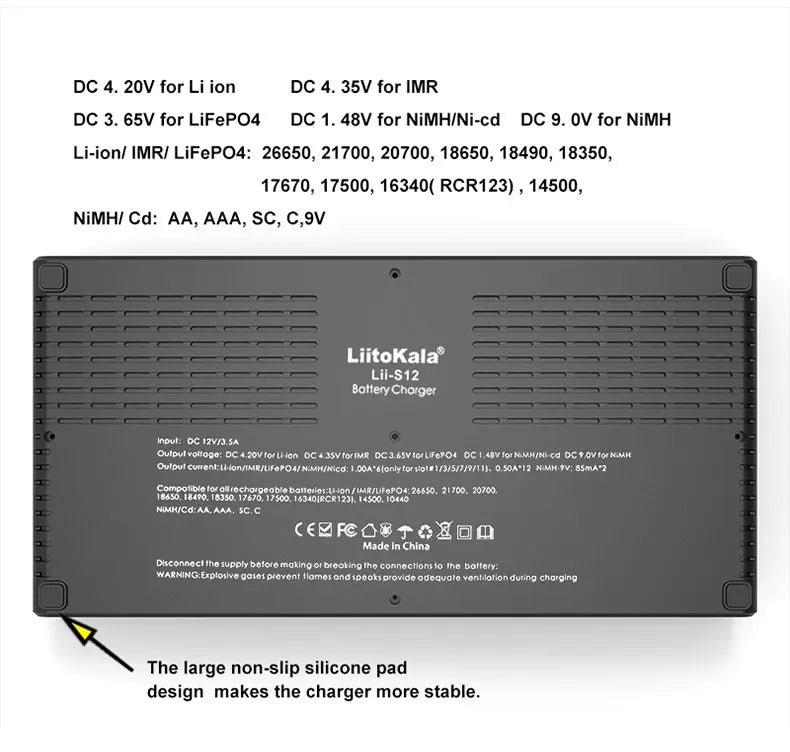 LiitoKala Lii-S12/Lii-S8 Battery Charger – LCD 18650, 21700, 26650, 26700, 20700, 18350, 9V IMR, NiMH/Cd, AA & AAA Rechargeable Batteries