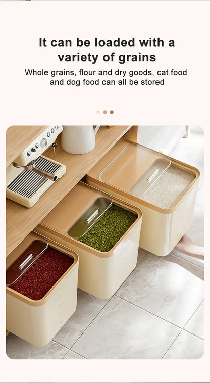 10KG Rice Storage Container & Pet Food Box - Sealed Cereal Dispenser with Buckle, Insect-Proof Grain Organizer for Kitchen