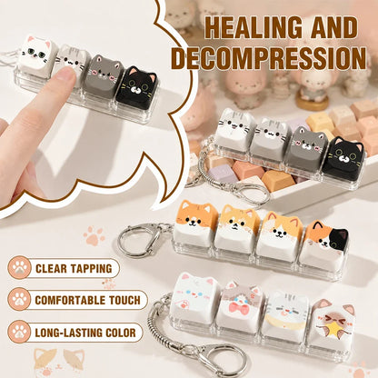 Cute Cat Relax Keycap Fidget Toy - Kawaii 4-Key Keyboard Keychain & Bag Charm Gift