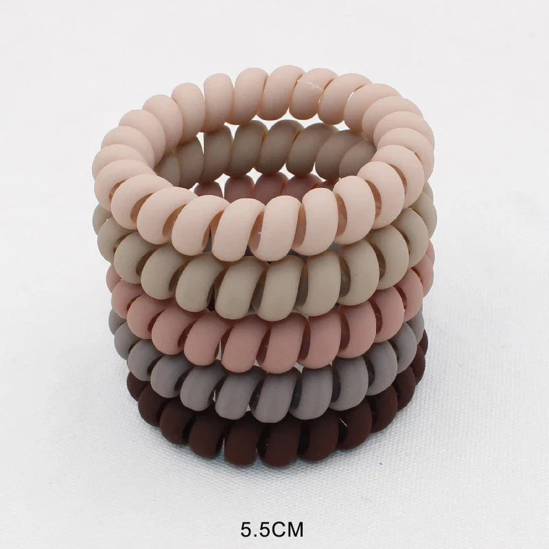 5Pcs Matte Spiral Hair Bands - Fashion Telephone Wire Elastic Hair Ties Stretchable Cord Rubber Bands for Women & Girls