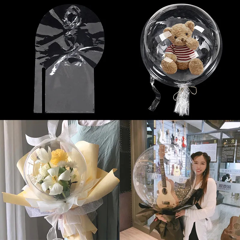 3pcs Large Wide Neck Transparent Bobo Balloons Bouquet for Valentines, Birthdays, and Weddings