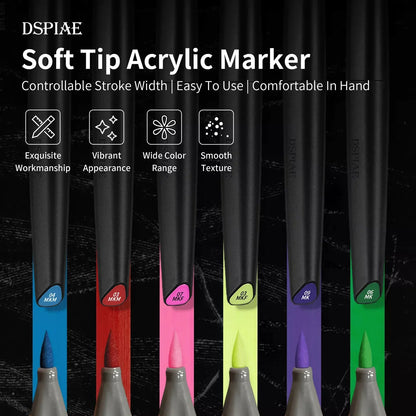 DSPIAE Water-Based Soft Tip Marker Set – Eco-Friendly Base & Metallic Color Model Paint Markers for Detailing & Crafting
