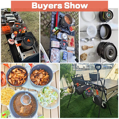 Camping Cookware Set — Non-Stick Cooking Pots, Teapot & Travel Tableware for 2-3 People, Outdoor Picnic Set