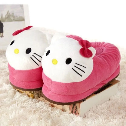 Sanrio Hello Kitty Big Head Plush Slippers - Winter Cotton Cartoon Y2K Slippers for Dorm and Home Comfort