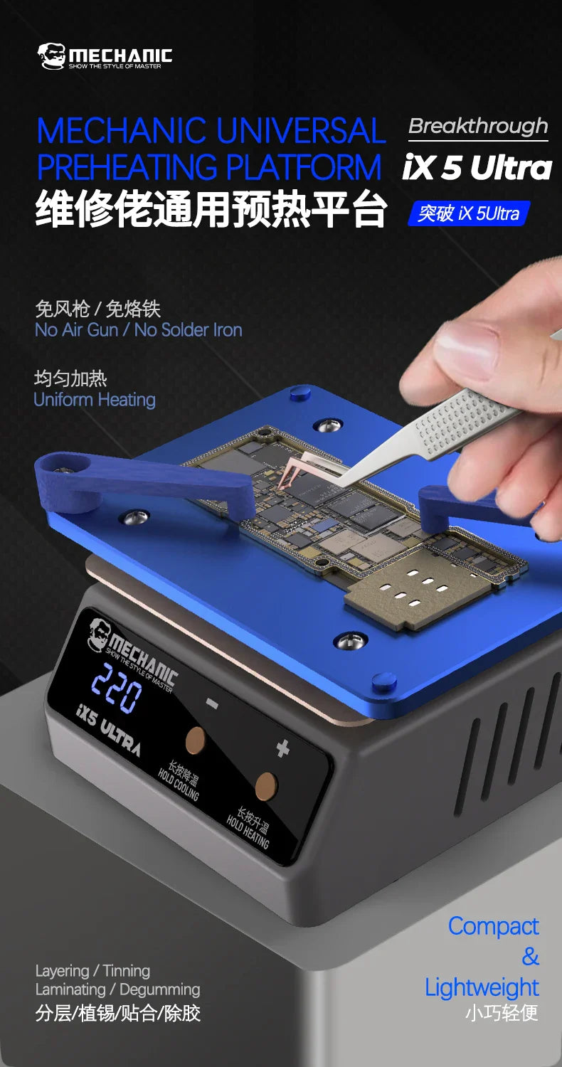 MECHANIC IX5 Universal Preheating Platform – Motherboard Layering, Tin Planting & Glue Removal Heating Table Tool