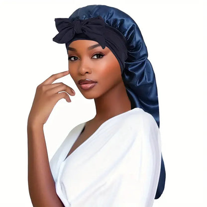 Bowknot Braid Bonnet - Unscented Satin Sleep Cap with Elastic Band and Long Tie, Breathable Night Hair Bonnet for Women