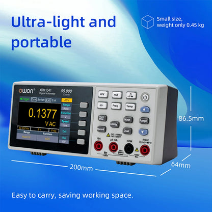 OWON XDM1041/XDM1241 Bench Digital Multimeter – 55000 Counts True RMS Voltmeter with 3.5'' LCD & Temperature Measurement