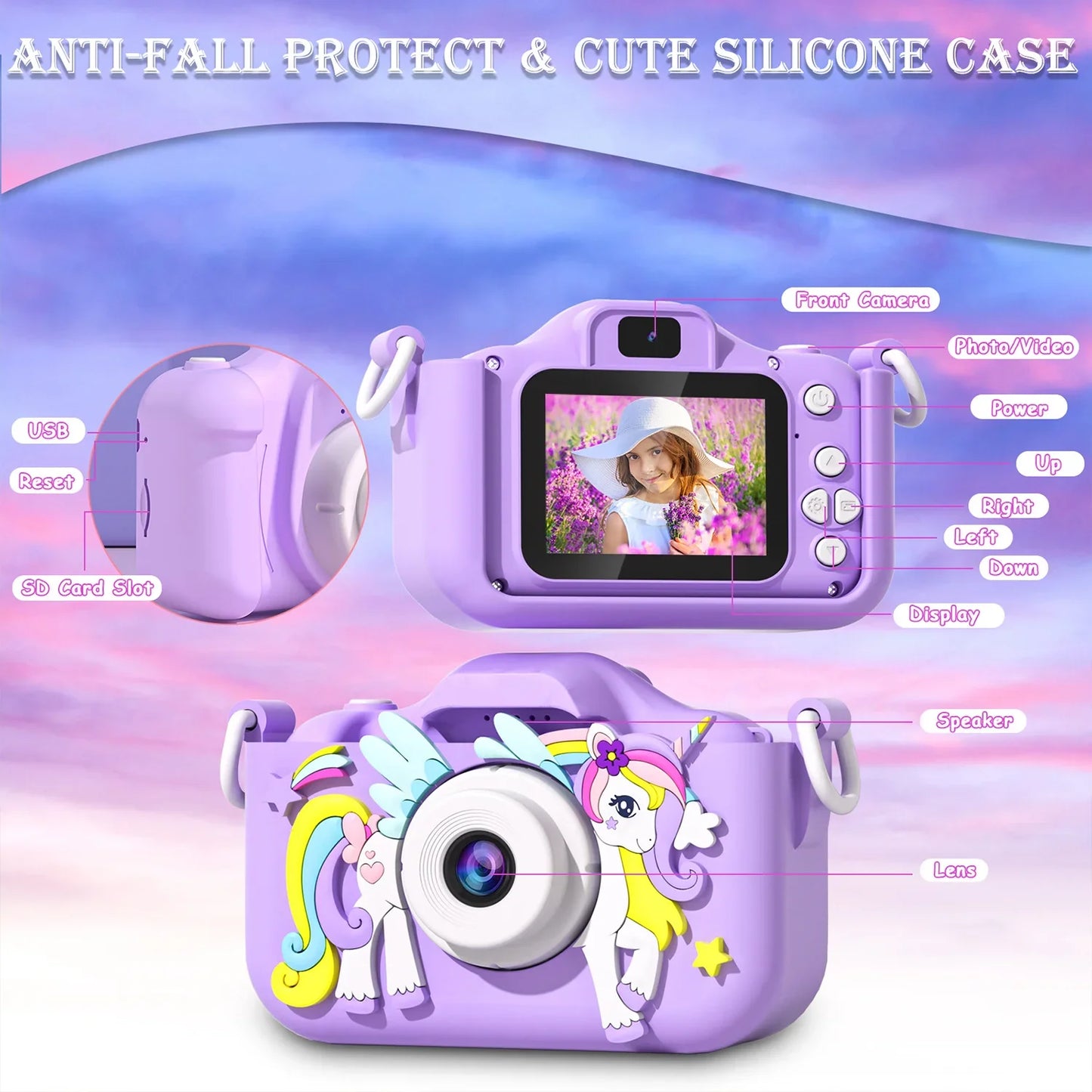 Kids Mini Unicorn Camera - 1080P HD Toy for Boys & Girls, 2" Screen with 32GB SD Card, Perfect Birthday Gift