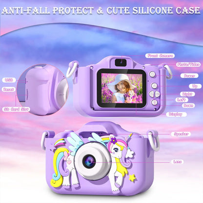 Kids Mini Unicorn Camera - 1080P HD Toy for Boys & Girls, 2" Screen with 32GB SD Card, Perfect Birthday Gift