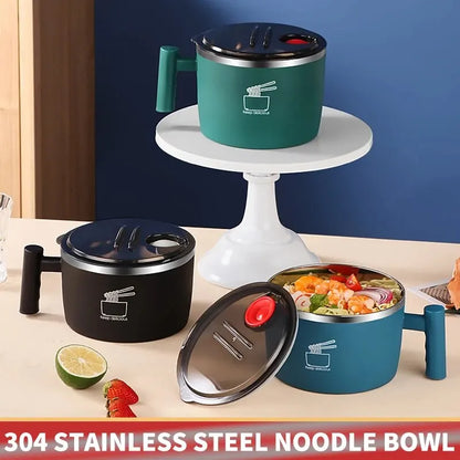Stainless Steel Bowl with Lid - Sealed and Portable Drain Bowl for Instant Noodles - Ideal Kitchen Utensil and Noodle Partner