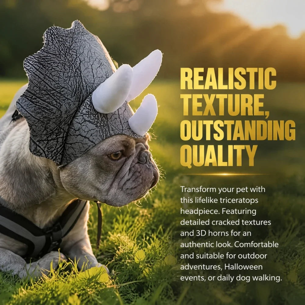 Halloween Dinosaur Dog Hat - Scary Triceratops Costume Headwear for French Bulldogs