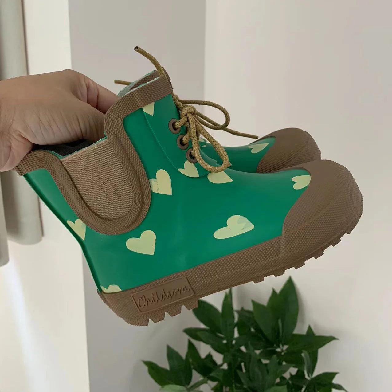 Kids Soft Rubber Rain Boots – Waterproof Lace-Up Mid-Calf Anti-Slip Shoes for Boys & Girls