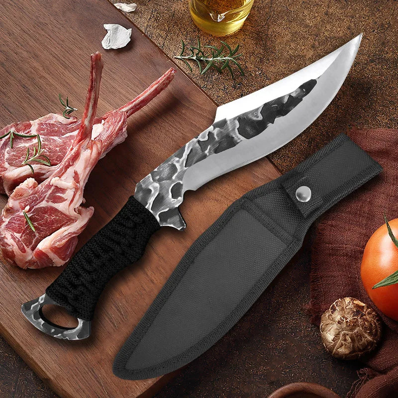 Hand-Forged Blade Butcher Boning Knife - Cleaver for Meat, Vegetable, and Fish, Kitchen Slicing and Filleting Knife, Chef Tools
