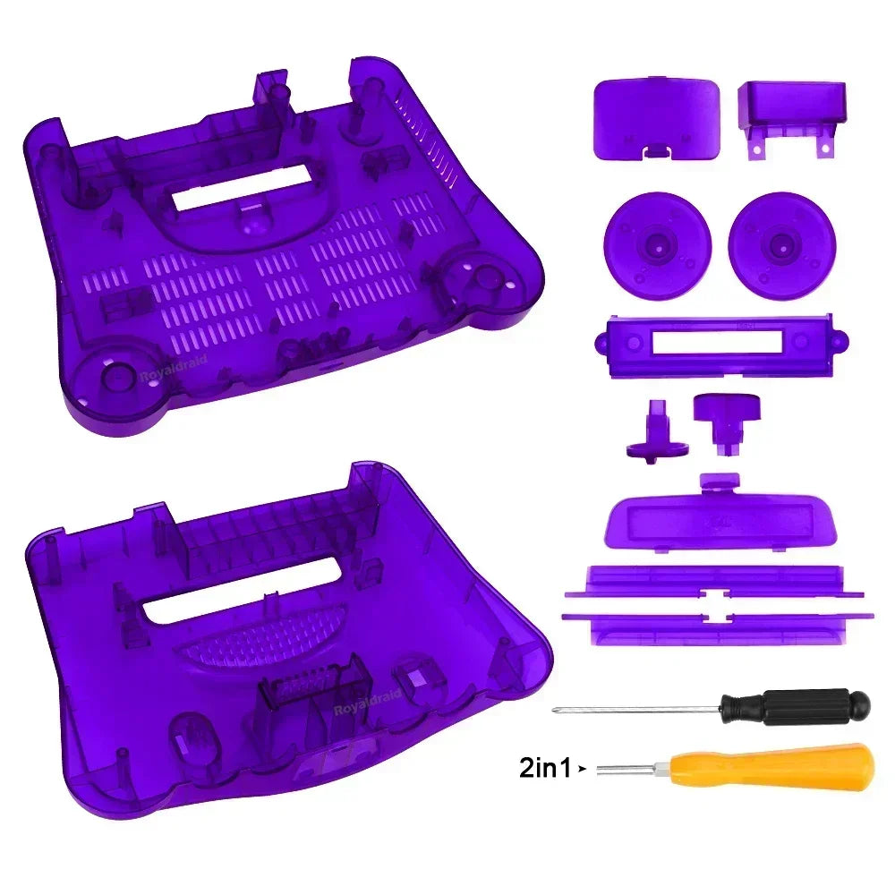 2-Pack Transparent Orange & Purple N64 Replacement Housing Shell – Translucent Case for Nintendo N64 Console