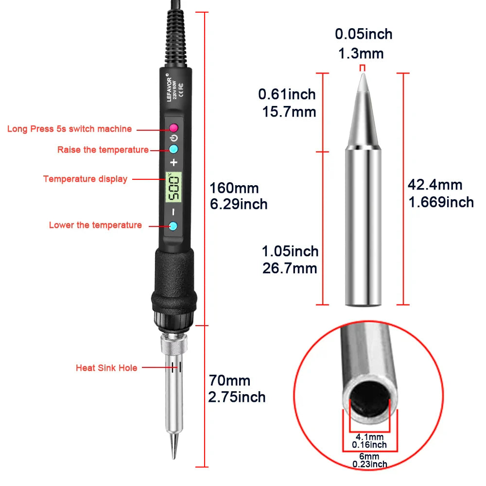 Digital 80W Soldering Iron Kit – Adjustable Temperature with LCD, Ceramic Heater & Soldering Tips