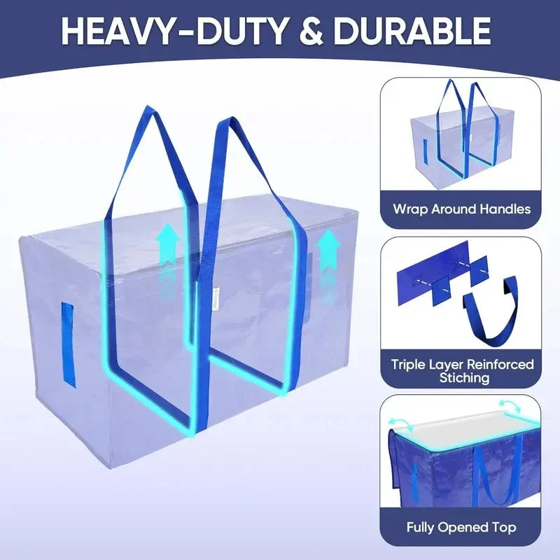 6 Pack Extra Large Moving Bags - Heavy-Duty Waterproof Storage Totes with Handles & Zippers for Home and Dorm Use