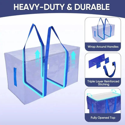 6 Pack Extra Large Moving Bags - Heavy-Duty Waterproof Storage Totes with Handles & Zippers for Home and Dorm Use