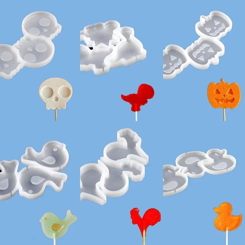 Halloween & Christmas Silicone Lollipop Mold – Pumpkin, Ghost & Elk Shape Candy, Chocolate, Cheese & Cake Decorating Tool