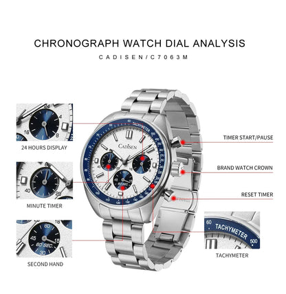 CADISEN 2024 Men’s Quartz Business Watch — VD53 Luxury Chronograph Timepiece for Men