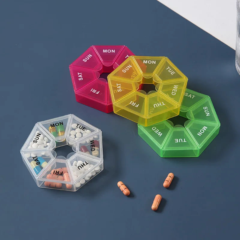 7 Day Weekly Pillbox – Tablet Holder & Medicine Organizer with Color-Coded Compartments