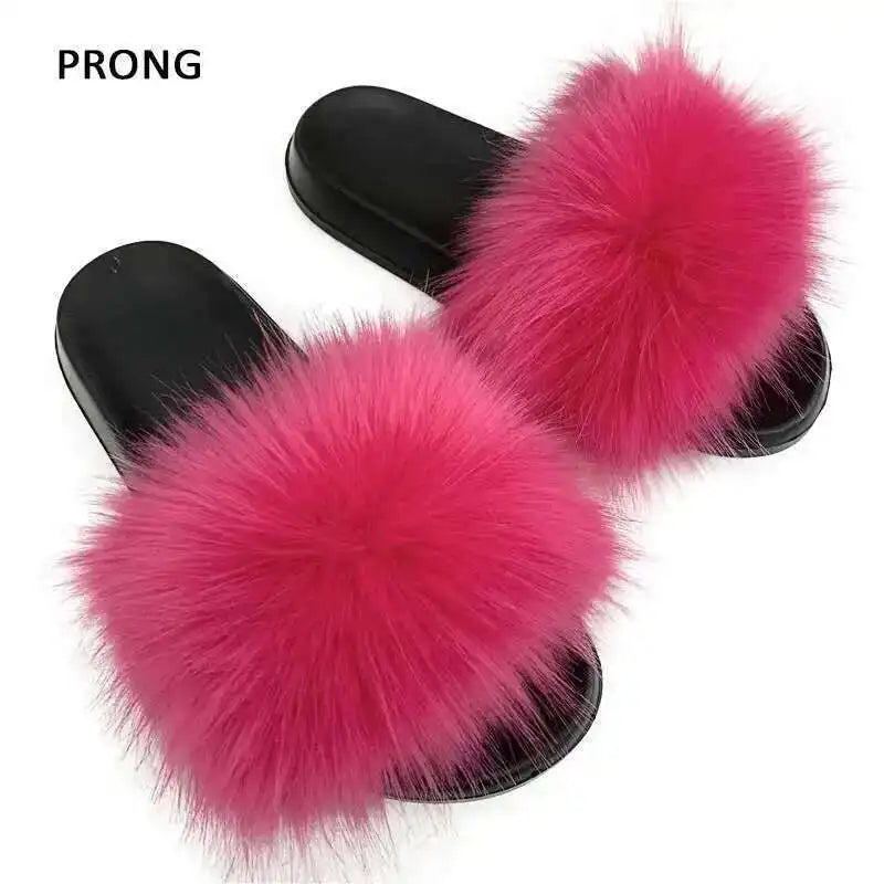 Summer Faux Fur Slippers for Women – Indoor Plush Furry Slides, Fluffy Flip Flops & Casual House Shoes