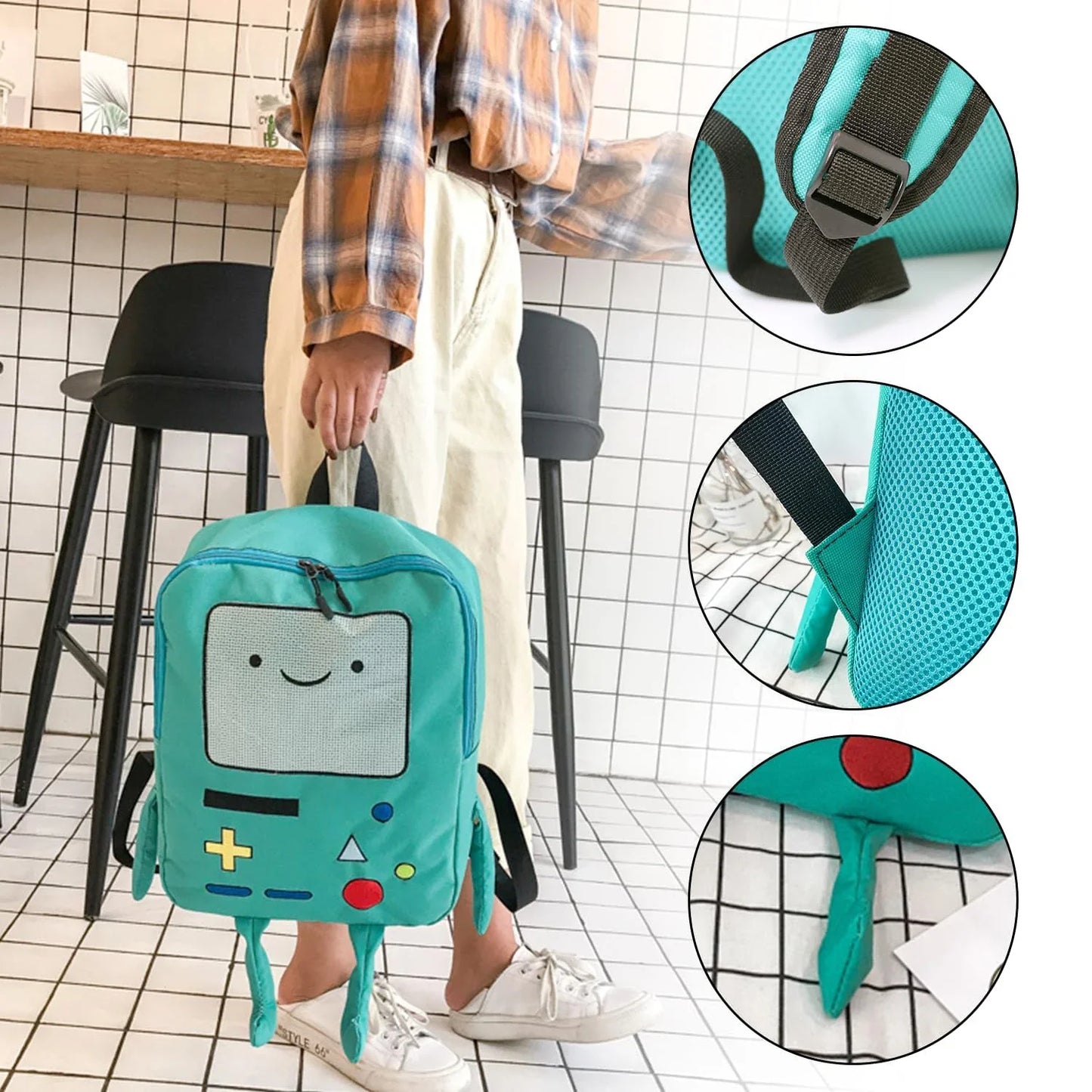 14-Inch Cute Cartoon Adventure Time Backpack — Green Anime School Bag, Lightweight & Breathable Travel Bag