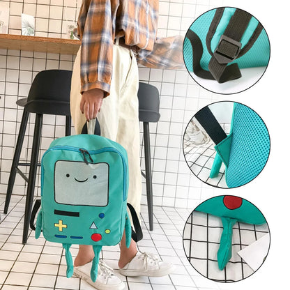 14-Inch Cute Cartoon Adventure Time Backpack — Green Anime School Bag, Lightweight & Breathable Travel Bag