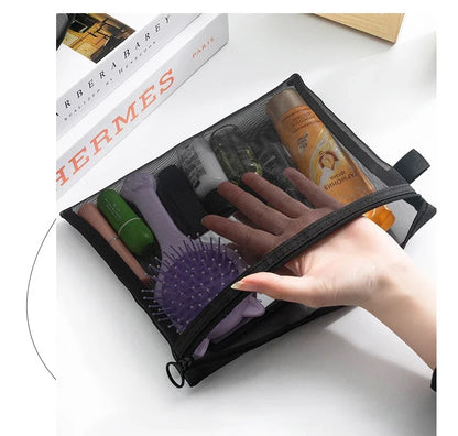 1/3pcs Mesh Clear Cosmetic Bags — Small & Large Black Makeup Travel Organizer Pouches for Toiletries & Lipstick Storage